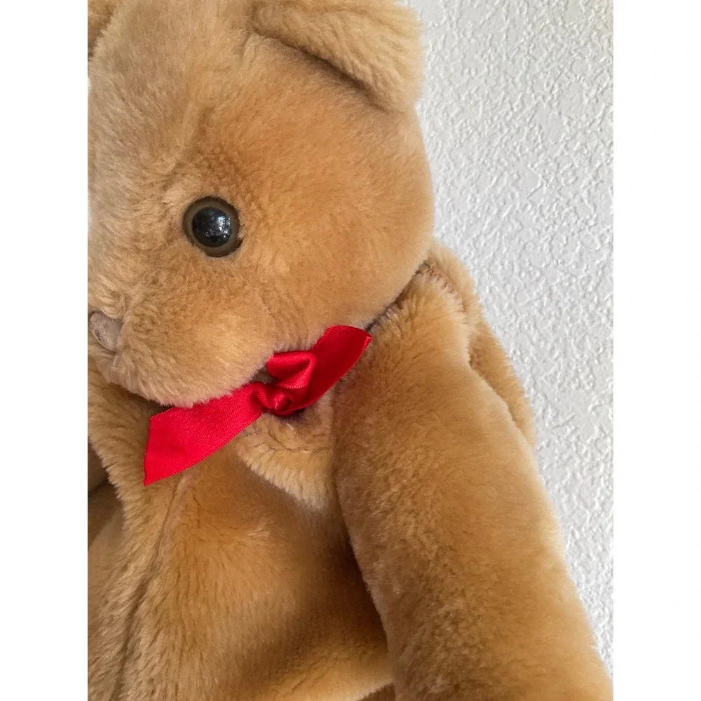 Vintage Plush Teddy Bear Backpack Tan Brown Faux Fur Red kawaii Bow Novelty Bag